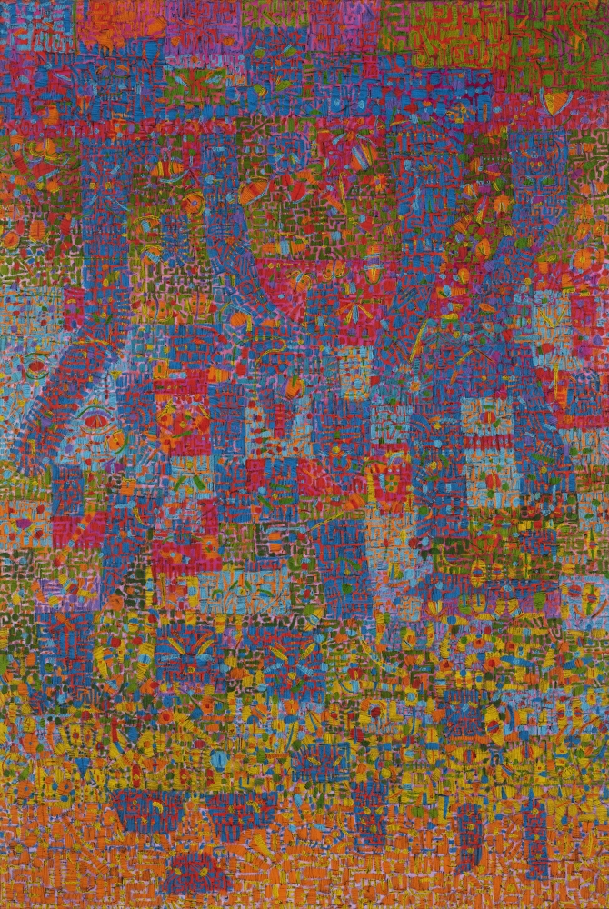 Tomm El-Saieh, Vilaj Imajin&amp;egrave;, 2021
Acrylic on canvas
72 x 48 inches
182.9 x 121.9 cm

&amp;nbsp;