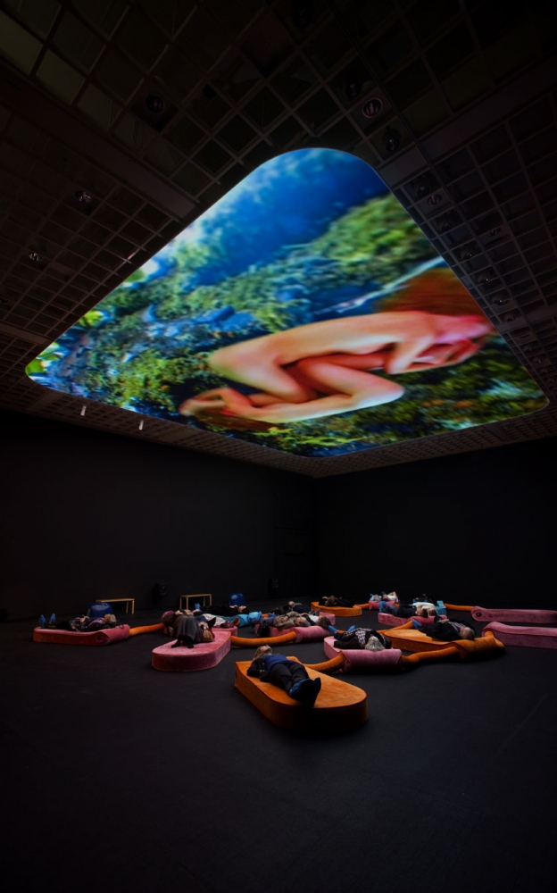 Pipilotti Rist&amp;nbsp;
Homo Sapiens Sapiens,&amp;nbsp;2005
Four-channel video and sound installation, with foam snake and carpet
Duration: 20 minutes, 52 seconds
Dimensions variable
Installation view at Louisiana Museum of Modern Art, Denmark, 2010
Photo: Brondum &amp;amp; Co, Poul Buchar