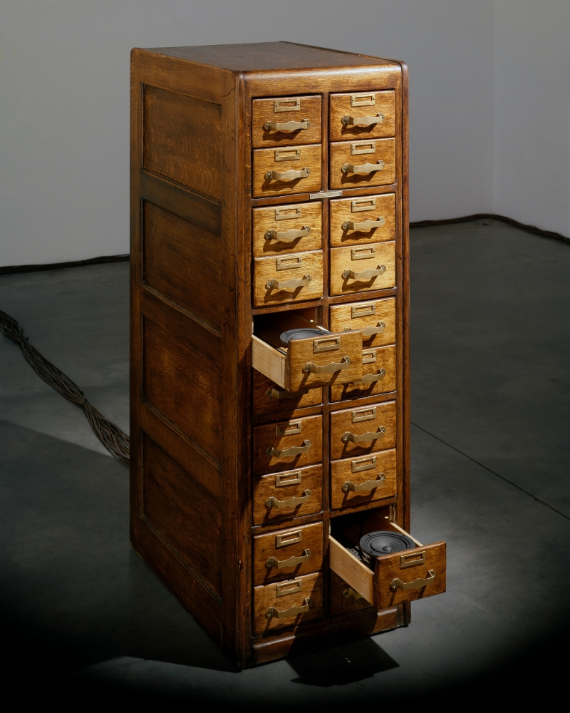 Janet Cardiff and George Bures Miller
The Cabinet of Curiousness, 2010
Unique oak card catalogue with speakers and audio
52 x&amp;nbsp;17 1/2 x&amp;nbsp;27 inches
(132.08 x&amp;nbsp;44.45 x&amp;nbsp;68.58 cm)
Photo:&amp;nbsp;Larry Lamay