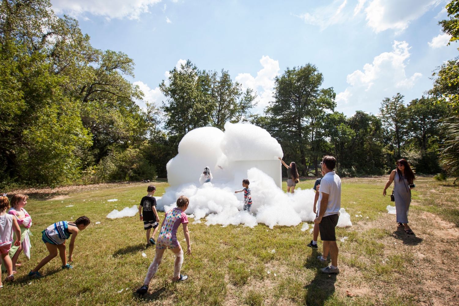 Roger Hiorns
A retrospective view of the pathway, 2008 &amp;ndash; ongoing
Foam, compressor, and polyester tanks
Dimensions variable
Installation view,&amp;nbsp;Strange Pilgrims, The Contemporary Austin &amp;ndash; Betty and Edward Sculpture Park at Laguna Gloria, 2015
Image &amp;copy; The Contemporary Austin. Courtesy The Contemporary Austin. Photo: Brian Fitzsimmons