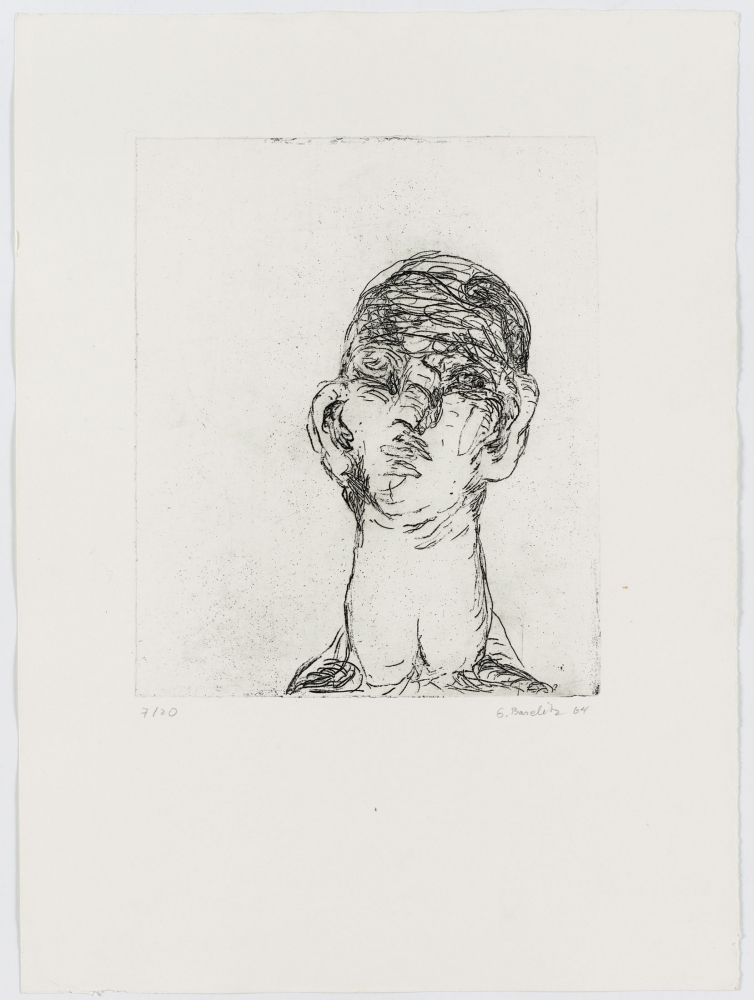 Georg Baselitz
Idol, 1964
Signed/Dated: 7/20; G. Baselitz 64
Etching and soft-ground etching on zinc plate; on copper printing paper
Image size: 11 7/8 x 9 7/8 inches (30.2 x 25.1 cm)
Paper size: 21 x 15 1/4 inches (53.3 x 38.7 cm)
Framed dimensions: 24 11/16 x 18 13/16 inches (62. 7 x 47.8 cm)
&amp;copy; Georg Baselitz 2021
Photo: &amp;copy;&amp;nbsp;bernhardstrauss.com