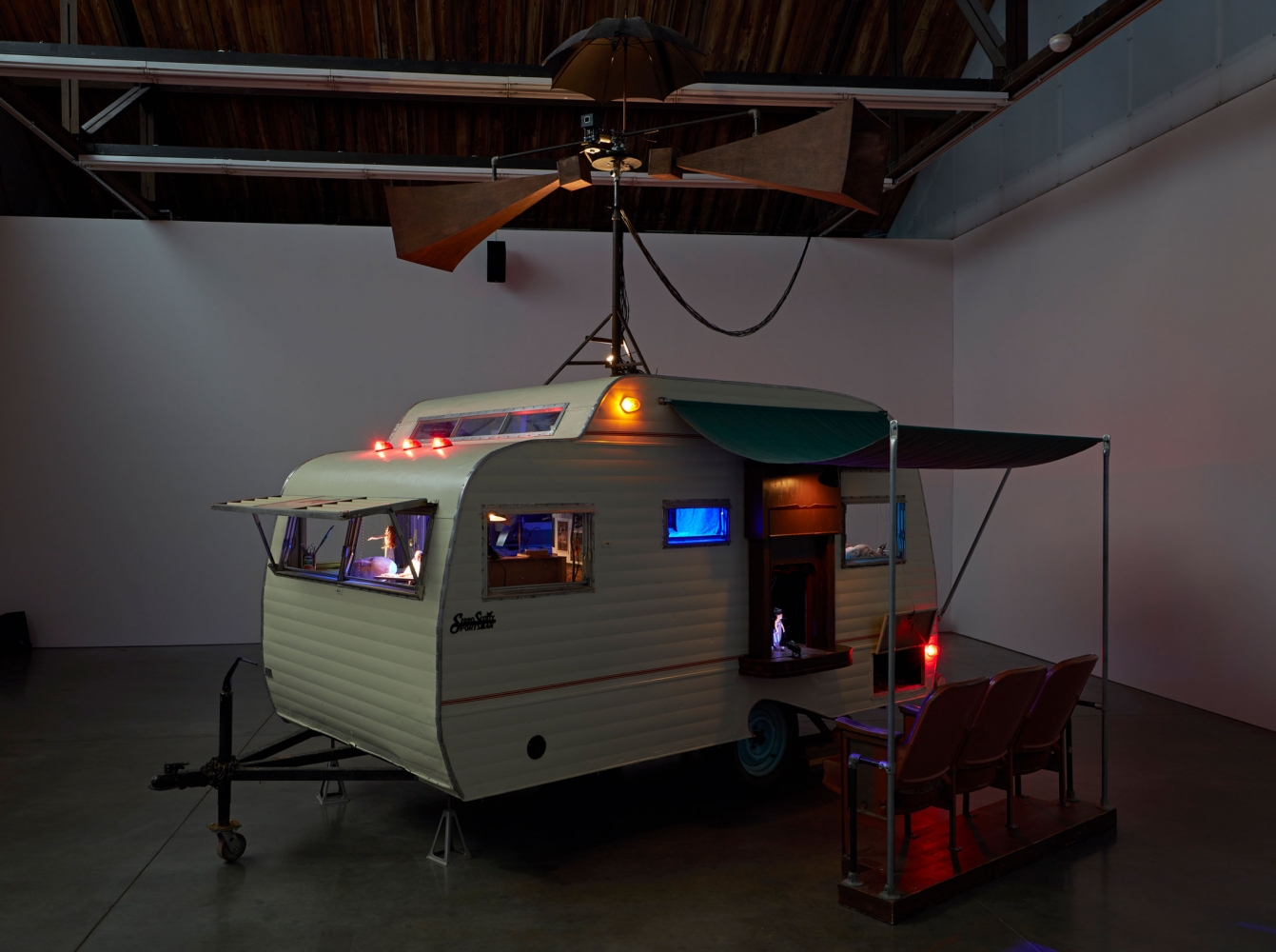 Janet Cardiff and&amp;nbsp;George Bures Miller
The Marionette Maker,&amp;nbsp;2014
Mixed media installation including caravan, marionettes, robotics, audio, and lighting
​Duration: Approximately 14 minutes, looped
184 x&amp;nbsp;222 x&amp;nbsp;130 inches
(467.4 x 563.9 x 330.2 cm)
Installation view at Luhring Augustine, New York, 2015