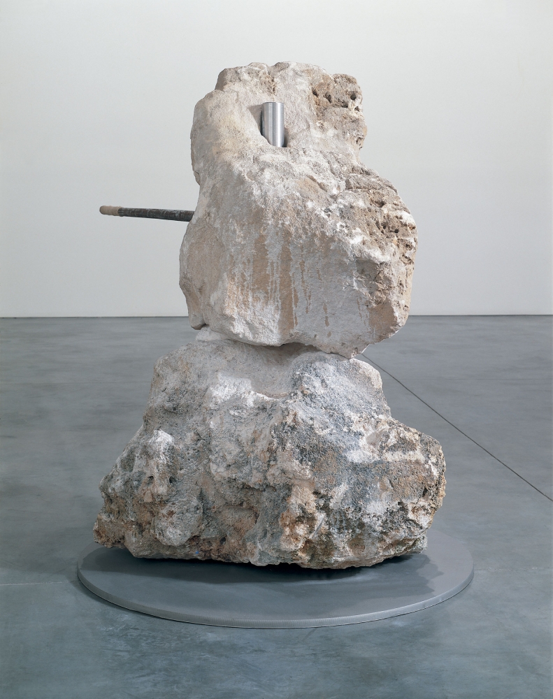Janine Antoni
and, 1996-99
2,800 lbs&amp;nbsp;limestone boulders, steel rod
64 x 48 inches
(162.6 x 121.9 cm)