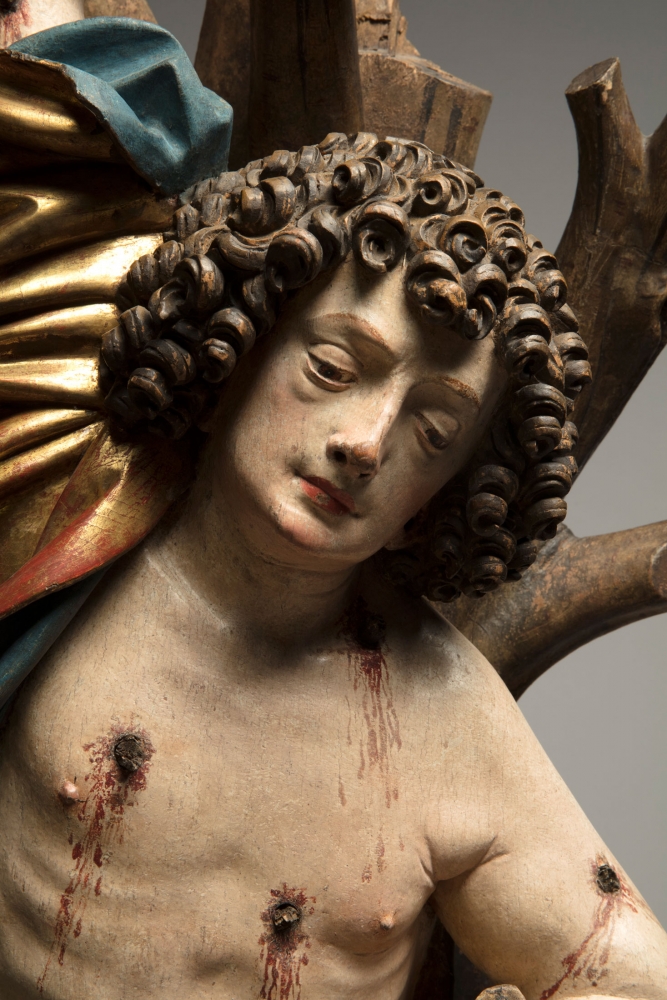 J&amp;ouml;rg Lederer
Saint Sebastian, c. 1515-20
Detail
South Germany, Kaufbeuren
Fully polychromed and gilded limewood
45 2/3 x 30 x 15 inches
(116 x 76 x 38 cm)