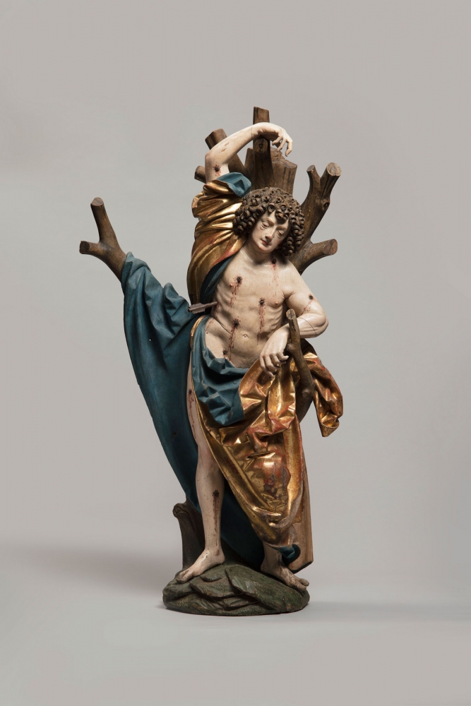 J&amp;ouml;rg Lederer
Saint Sebastian, c. 1515-20
South Germany, Kaufbeuren
Fully polychromed and gilded limewood
45 2/3 x 30 x 15 inches
(116 x 76 x 38 cm)