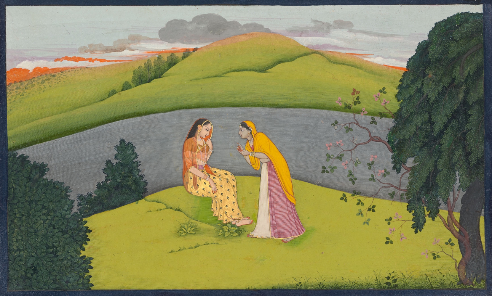 The sakhi describes Krishna&rsquo;s lovelorn state to a hesitant Radha, 1765-70