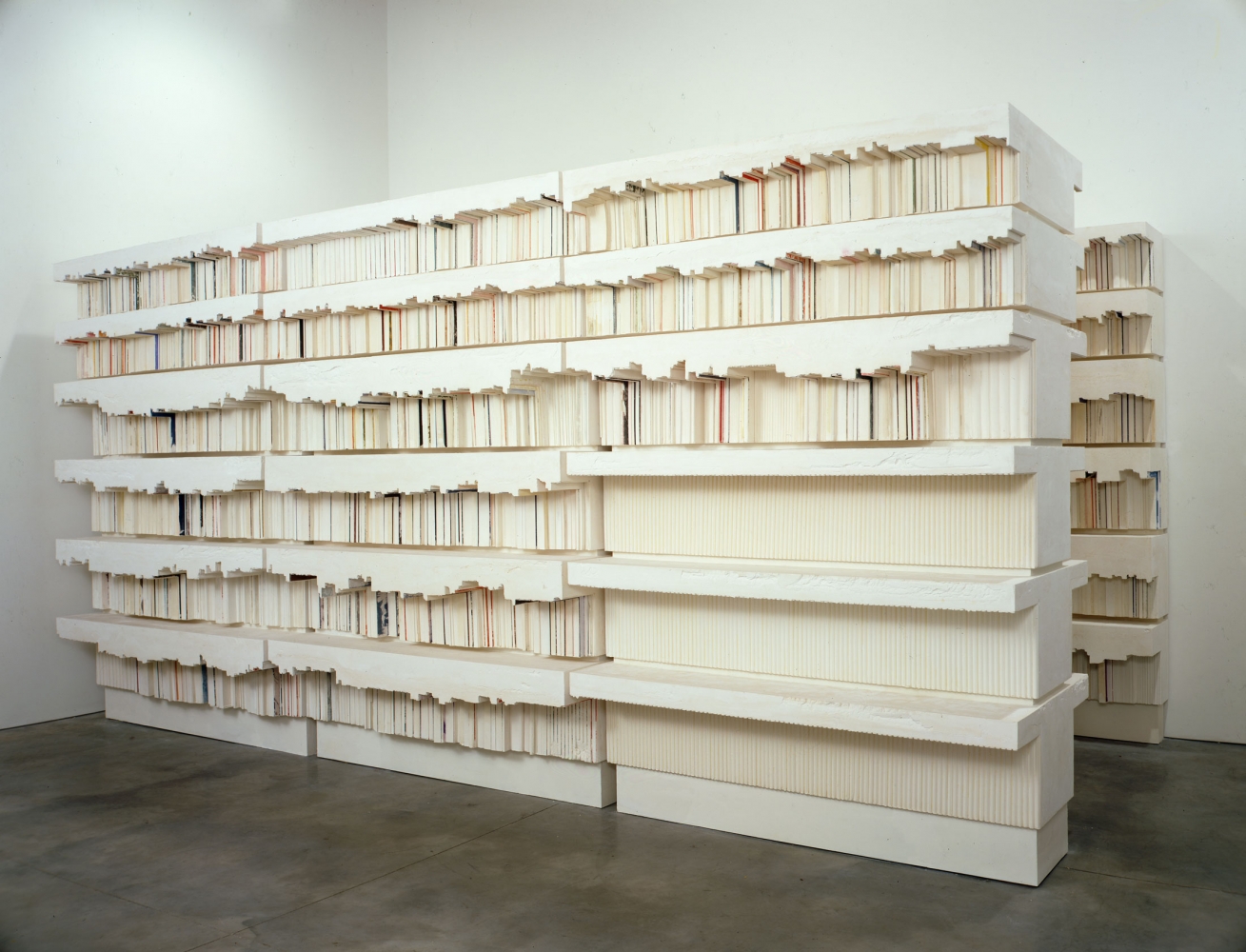 Rachel Whiteread
Untitled (Library), 1999
Dental plaster, polystyrene, fiberboard and steel
105 1/2 x 208 7/8 x 96 1/4 inches
(268.0 x 530.6 x 244.5 cm)