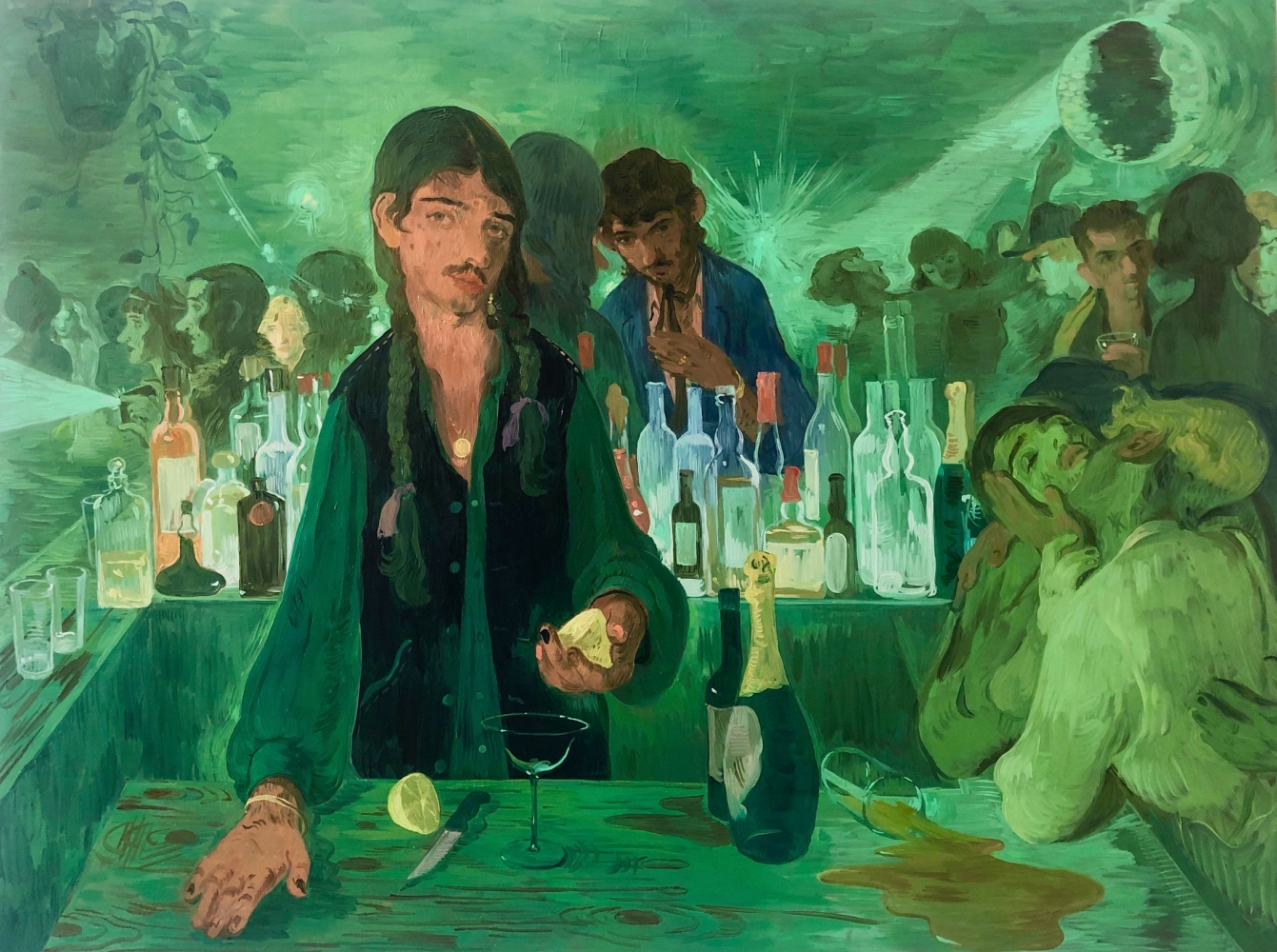 Salman Toor
The Bar on East 13th, 2019
Oil on panel
36 x 48 inches
(91.4 x 121.9 cm)
