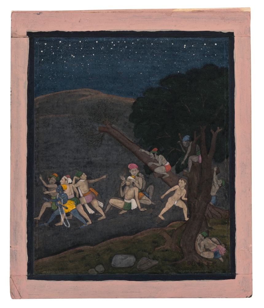 Krishna and his friends playing hide-and-seek by night