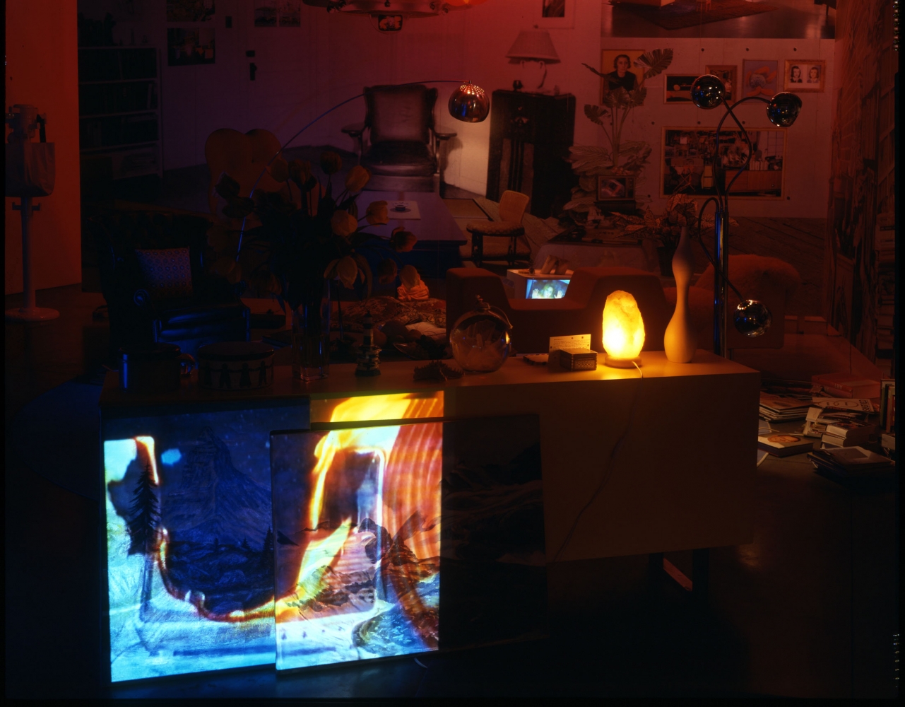 Pipilotti Rist
Himalaya&amp;#39;s Sister&amp;#39;s Living Room, New York, 2000
7 projectors, 7 players in and around furniture and various objects, mounted wallpaper on wood, audio system
Dimensions variable
Installation view
April 8 &amp;ndash; May 27, 2000
Luhring Augustine, New York