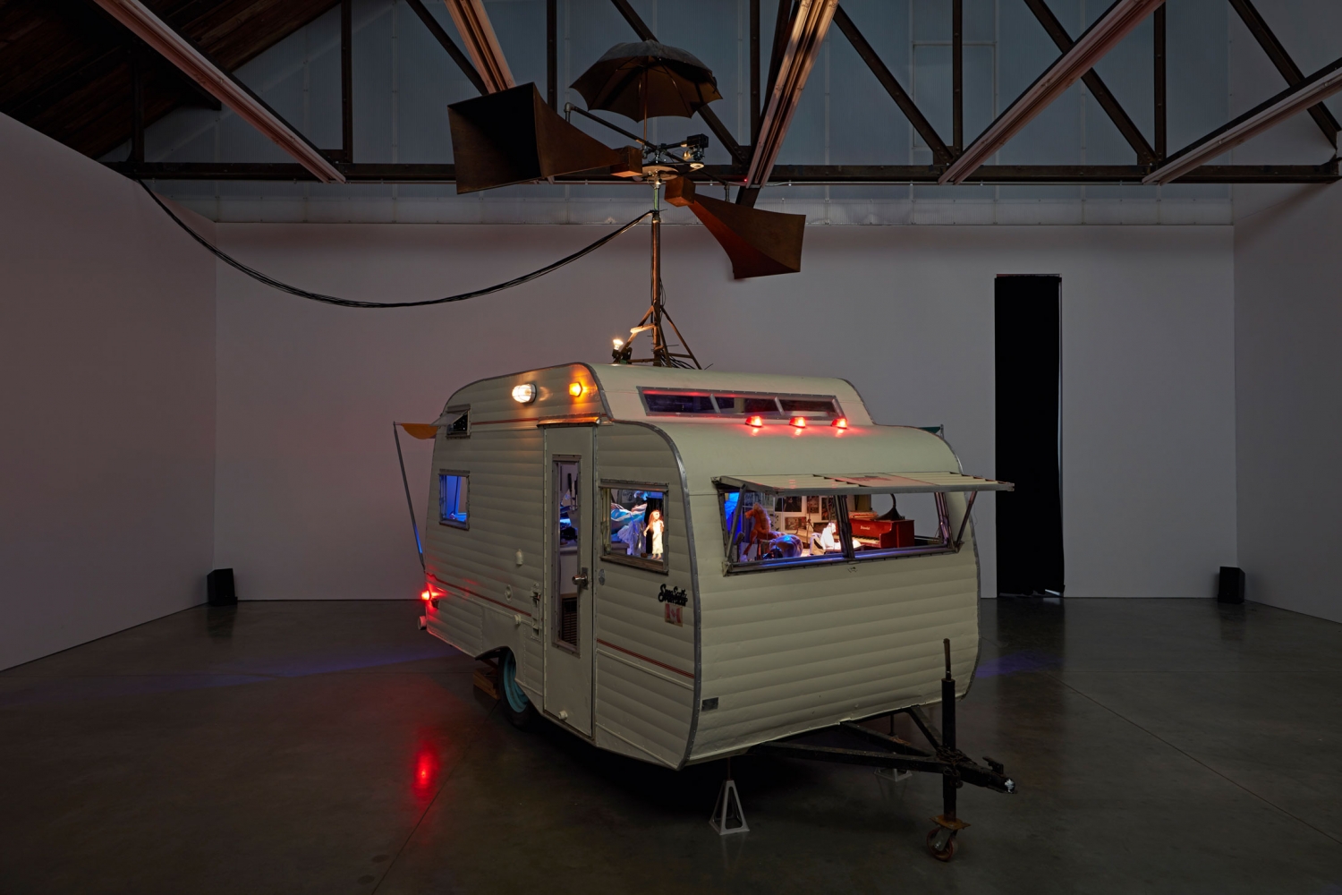 Janet Cardiff and&amp;nbsp;George Bures Miller
The Marionette Maker,&amp;nbsp;2014
Mixed media installation including caravan, marionettes, robotics, audio, and lighting
​Duration: Approximately 14 minutes, looped
184 x&amp;nbsp;222 x&amp;nbsp;130 inches
(467.4 x 563.9 x 330.2 cm)
Installation view at Luhring Augustine, New York, 2015