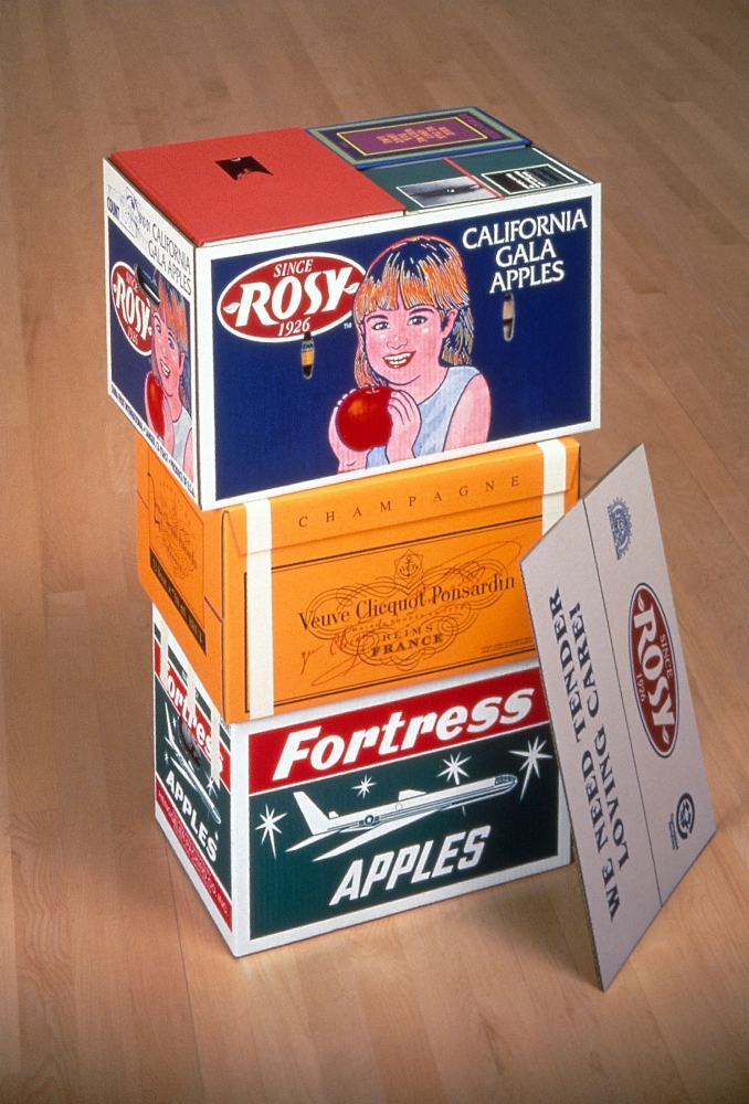 Steve Wolfe, Untitled (Rosy/Veuve Clicquout/Fortress Apple Cartons), 1994-1996