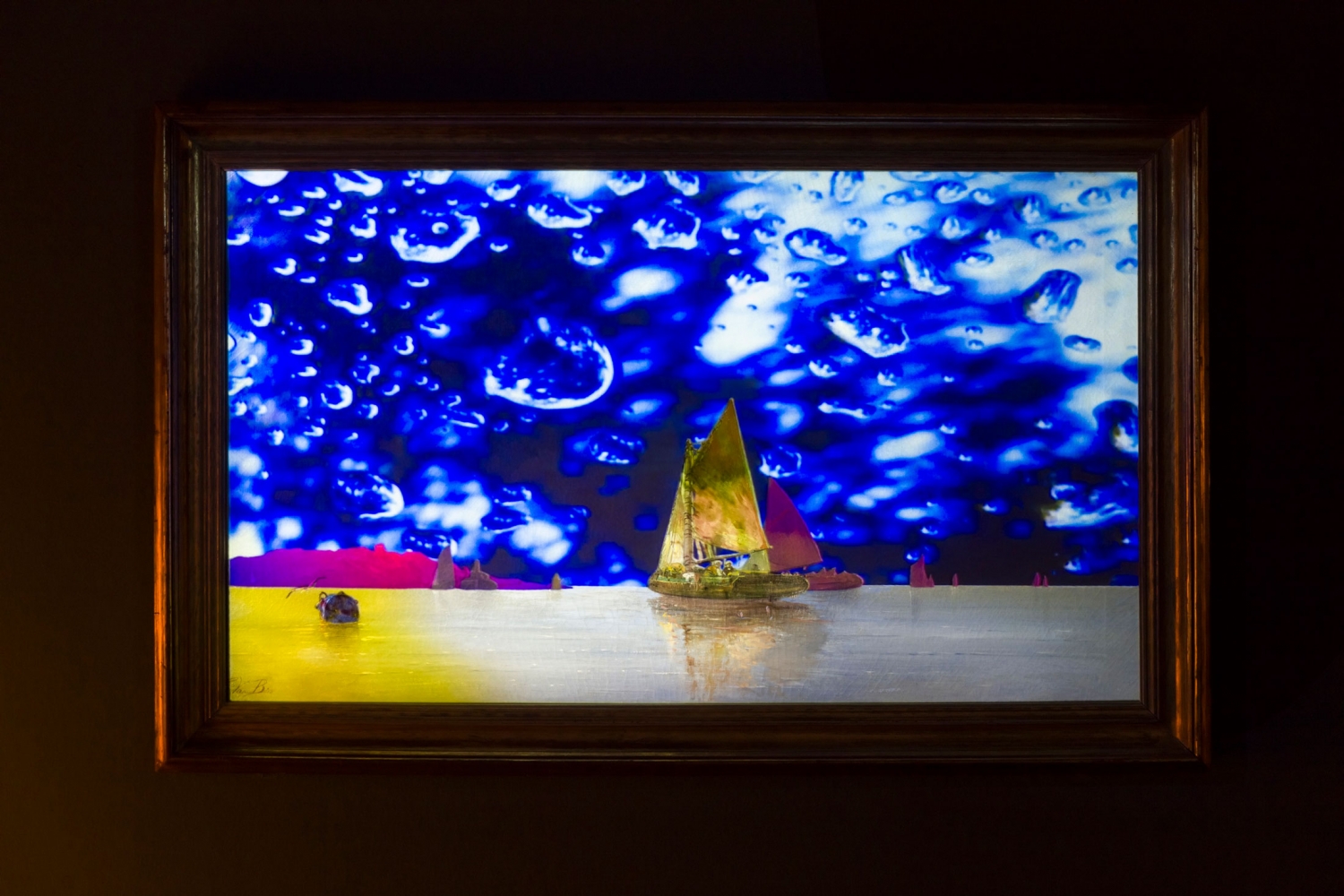Pipilotti Rist
Komm bald wieder [Come Again Soon], 2016
Oil painting, projector, media player
24 7/16 x 38 5/8 x 1 3/4 inches
(62.2 x 98.2 x 4.5 cm)