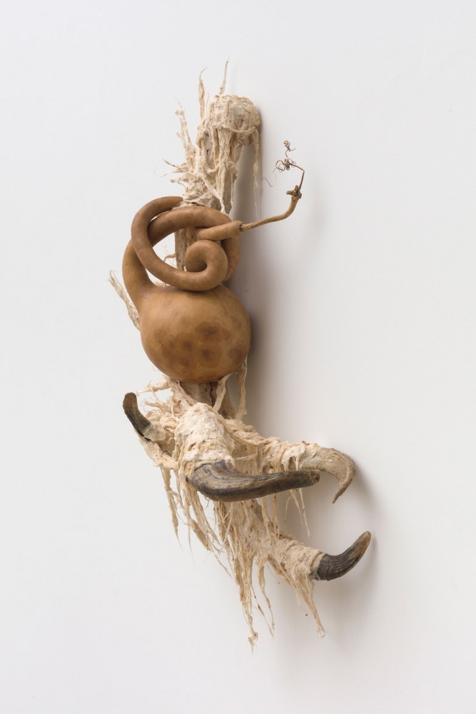 Guadalupe Maravilla
Ancestral Stomach 1, 2021
Dried gourd with mixed media
28 x 16 x 6 inches
(71.1 x 40.6 x 15.2 cm)
&amp;copy; Guadalupe Maravilla; Courtesy of the artist, P&amp;middot;P&amp;middot;O&amp;middot;W, New York, and Luhring Augustine, New York.