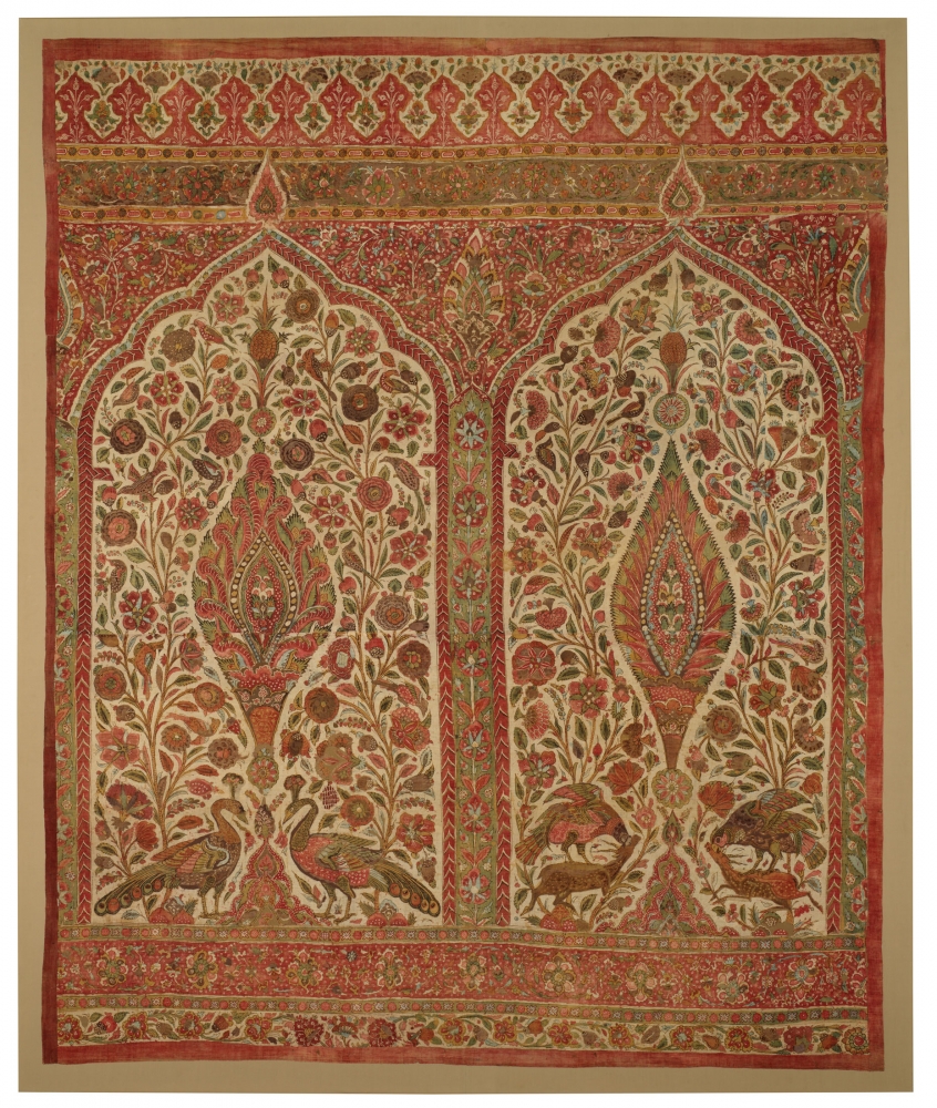 A painted cotton two-niche Qanat panel