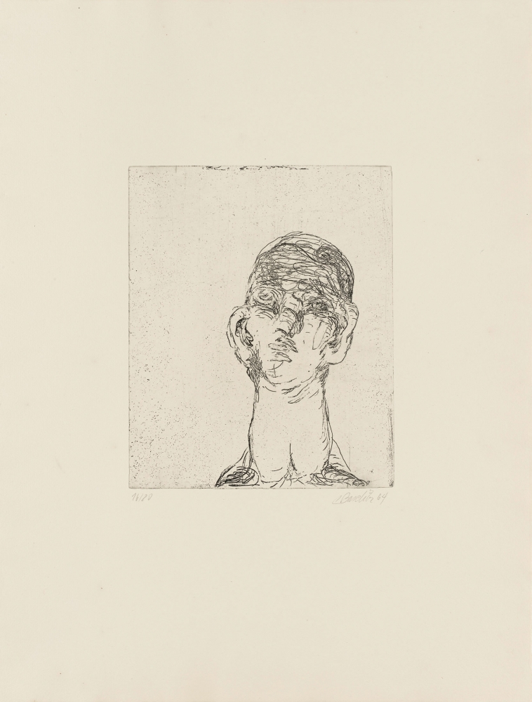 Georg Baselitz
Idol, 1964
Signed/Dated: 16/20; Baselitz 64
Etching and soft-ground etching on zinc plate; on paper
Image size: 12 x 9 7/8 inches (30.5 x 25.1 cm)
Paper size: 26 1/4 x 20 inches (66.7 x 50.8 cm)
Framed dimensions: 29 1/16 x 23 1/8 inches (73.8 x 58.7 cm)
&amp;copy; Georg Baselitz 2021
Photo: &amp;copy;&amp;nbsp;bernhardstrauss.com