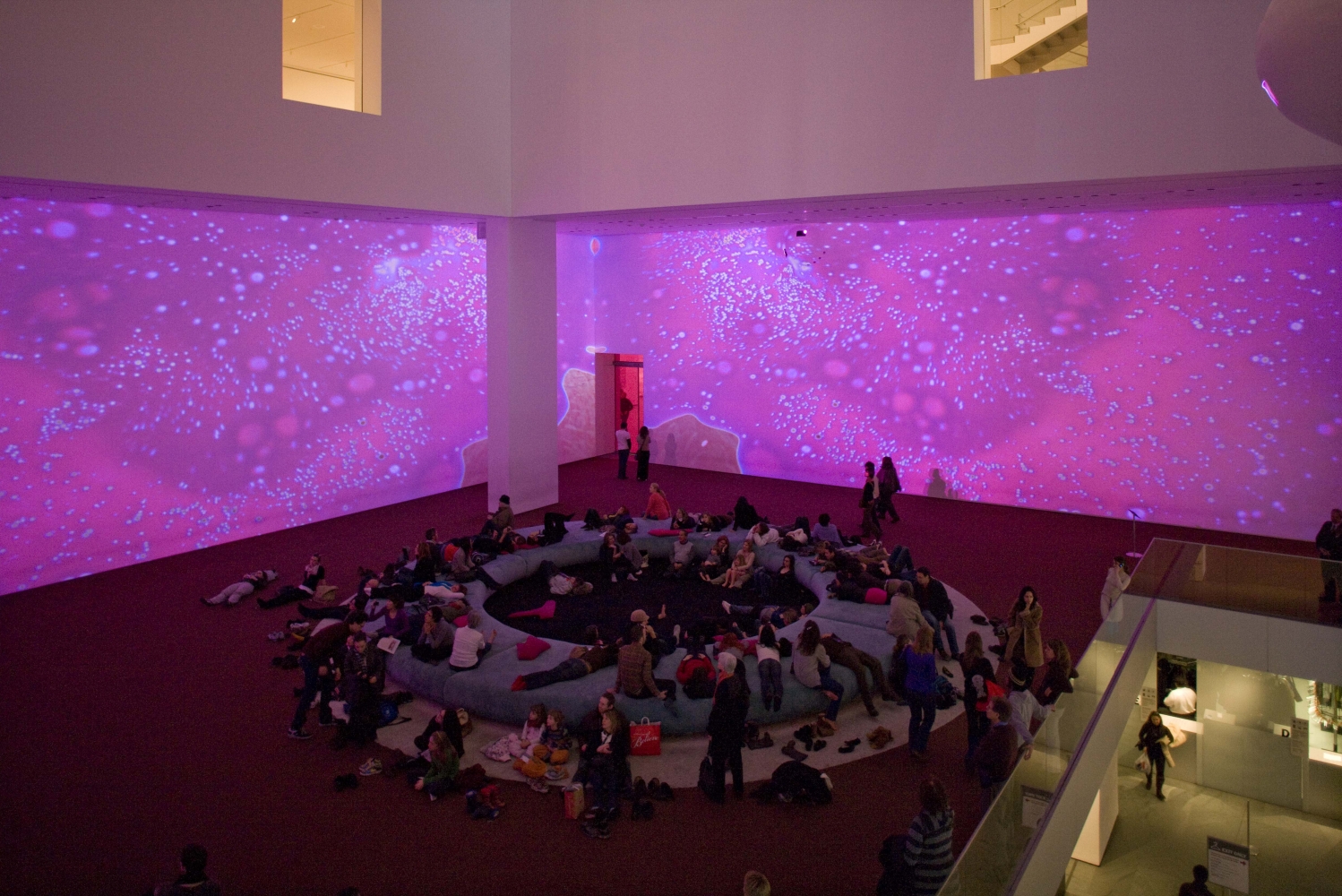 Pipilotti Rist
Pour Your Body Out (7354 Cubic Meters), 2008
Multichannel video and sound installation, color, with circular seating element and carpet
Duartion: 16 minutes, 2 seconds
Installation view,&amp;nbsp;Museum of Modern Art, New York
November&amp;nbsp;19, 2008 &amp;ndash; February 2, 2009
Photo:&amp;nbsp;Thomas Griesel