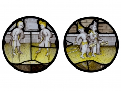 Two stained-glass roundels depicting children&rsquo;s games, c. 1450