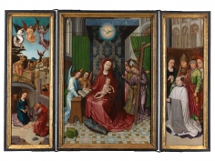 The Master of 1499 (Ghent or Brussels, fl. c. 1490-c. 1520), Triptych of the Virgin and Child, with the Nativity and a kneeling donor accompanied by standing saints