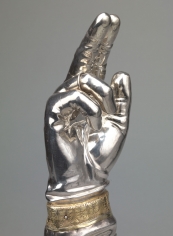 Jean Mamerot&nbsp;(acive Auxerre, 1535-after 1568), An arm reliquary of a bishop saint (detail)