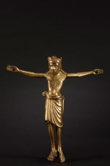 A gilded bronze corupus of Christ Triumphant, Meuse Valley