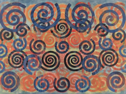 Taaffe Choir painting with blue spirals