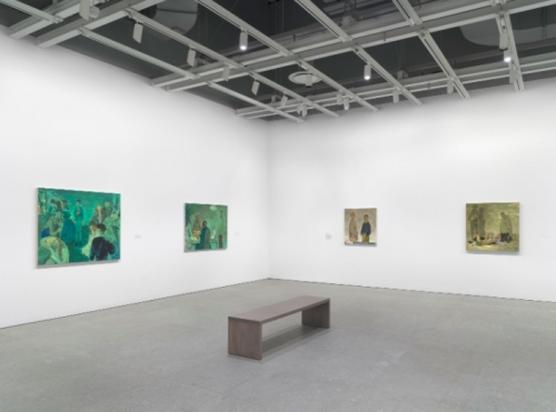Salman Toor exhibition view, Whitney Museum, 4 paintings