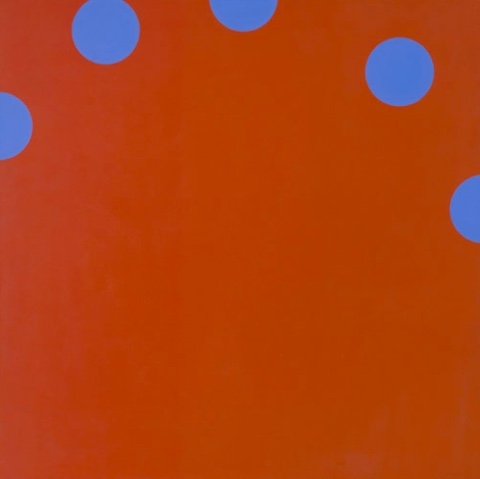 Orange-brown painting with blue circles