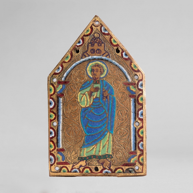 A gable plaque from a reliquary chasse showing a standing Apostle, c. 1190