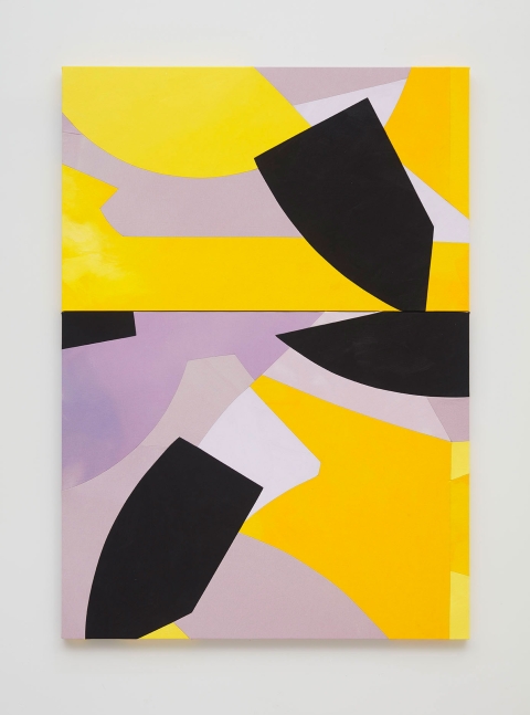 Sarah Crowner
Falling Black Shapes, Yellow and Lilac, 2019
Acrylic on canvas, sewn
84 x 60 inches
(213.4 x 152.4 cm)