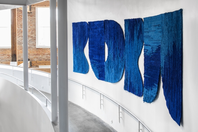 Sarah Crowner
Sapphire Tapestry, Part 1, Part 2, Part 3, 2019
Tufted chenille, dimensions variable
Installation view of&amp;nbsp;Hinge Pictures: Eight Women Artists Occupy the Third Dimension, 2019
Curated by Andrea Andersson at Contemporary Arts Center, New Orleans
Photo: Alex Marks