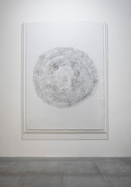 Rosa Barba
Language Infinity Sphere (recording), 2018
Lino print color on canvas
From a series of 7 unique works + 2 APs
86 5/8 x 65 inches
(220 x 165 cm)
Installation view at Francisco Fino, Lisbon, 2019
Photo: Guillaume Vieira &amp;copy; Rosa Barba