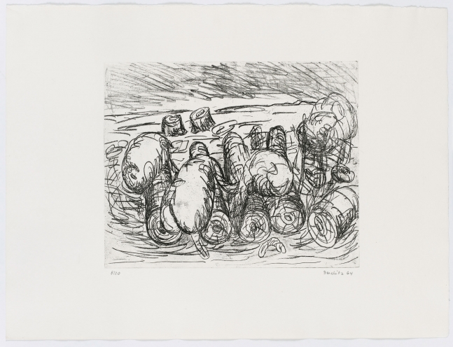 Georg Baselitz
Kahlschlag [Deforestation], 1964
Signed/Dated: 8/20; Baselitz 64
Etching and soft-ground etching on zinc plate; on copper printing paper
Image size: 9 5/8 x 11 7/8 inches (24.4 x 30.2 cm)
Paper size: 15 5/8 x 20 5/8 inches (39.7 x 52.4 cm)
Framed dimensions: 18 7/8 x 24 3/4 inches (47.9 x 62.9 cm)
&amp;copy; Georg Baselitz 2021
Photo: &amp;copy;&amp;nbsp;bernhardstrauss.com