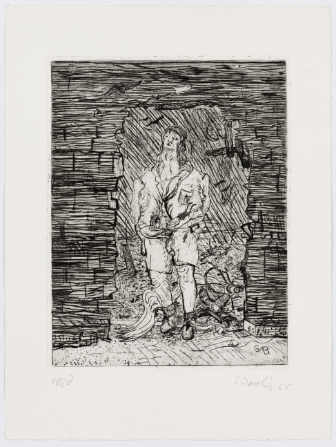 Georg Baselitz
Ohne Titel [Untitled], 1965
Signed/Dated: 18/20; G Baselitz 65
Etching and drypoint on zinc plate; on copper printing paper
Image size: 12 3/4 x 9 5/8 inches (32.4 x 24.4 cm)
Paper size: 17 1/16 x 12 3/4 inches (43.3 x 32.4 cm)
Framed dimensions: 24 3/4 x 18 3/4 inches (62.9 x 47.6 cm)
&amp;copy; Georg Baselitz 2021
Photo: &amp;copy;&amp;nbsp;bernhardstrauss.com