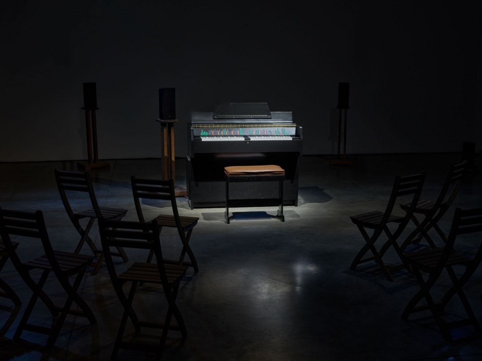 Organ in an empty, dark room